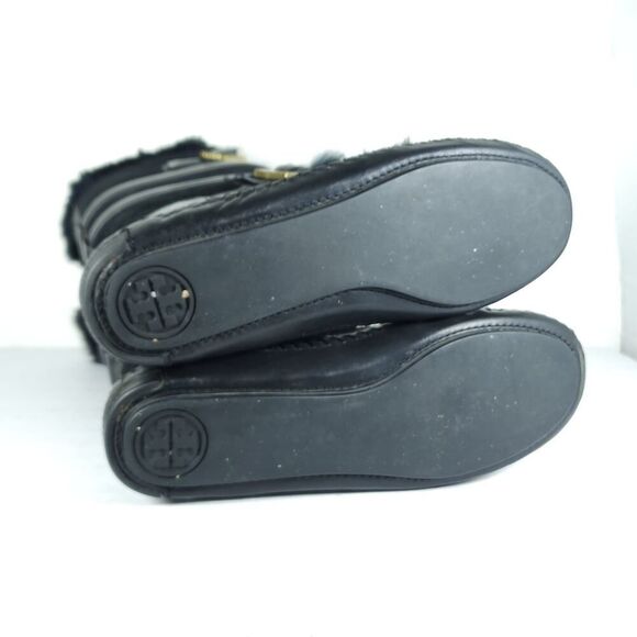 Tory Burch Women's Jaden US8 Black Rabbit Fur Lined Leather Suede Winter Boots - Picture 9 of 16